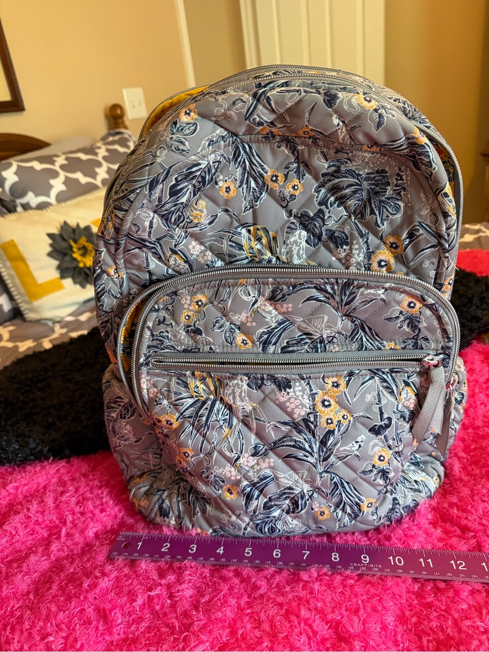 Vera Bradley Performance Twill Floral Gray Backpack - Stylish Everyday use